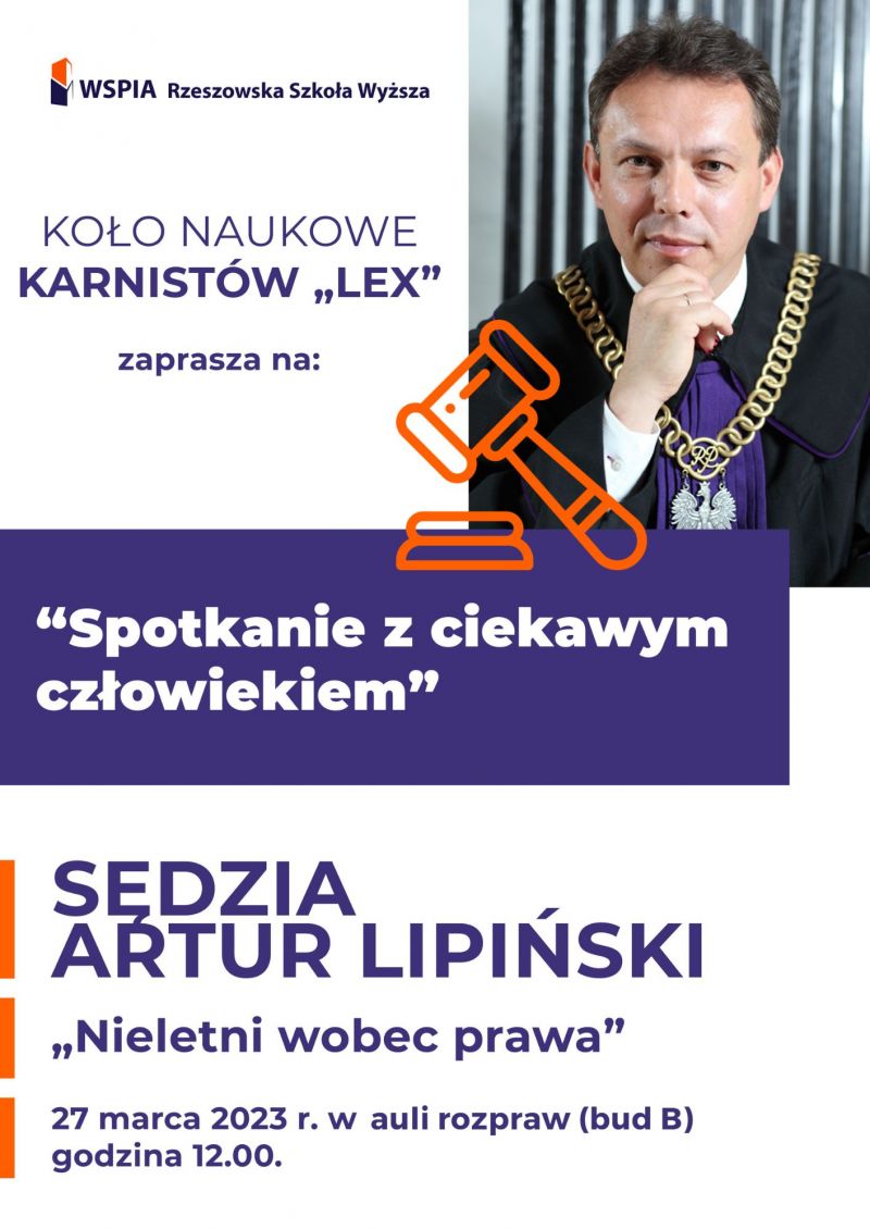 Sędzia Artur Lipiński będzie gościem studentów WSPiA