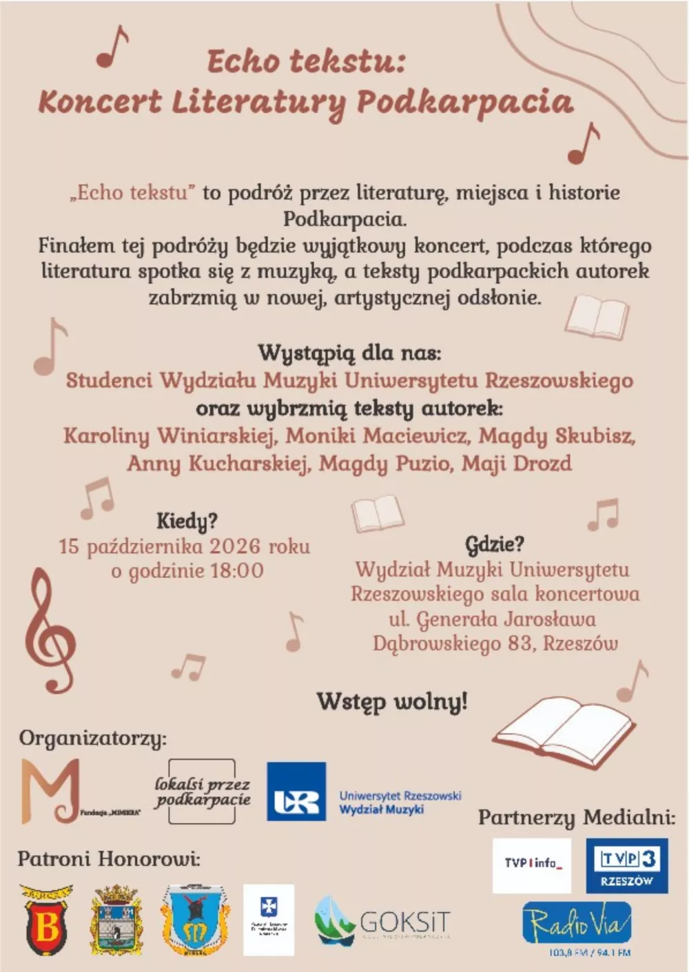 Plakat koncertu Echo tekstu na Wydziale Muzyki Uniwersytetu Rzeszowskiego