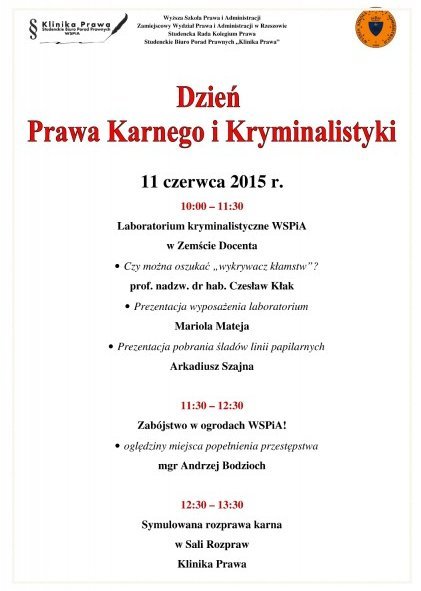 Dzień Prawa Karnego i Kryminalistyki w WSPiA - plakat