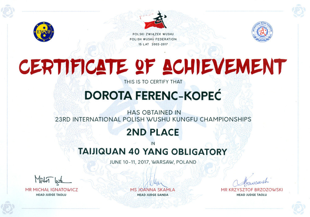 Dr Dorota Ferenc-Kopeć, wykładowca WSPiA wicemistrzem Polski w Tai-Chi - 4